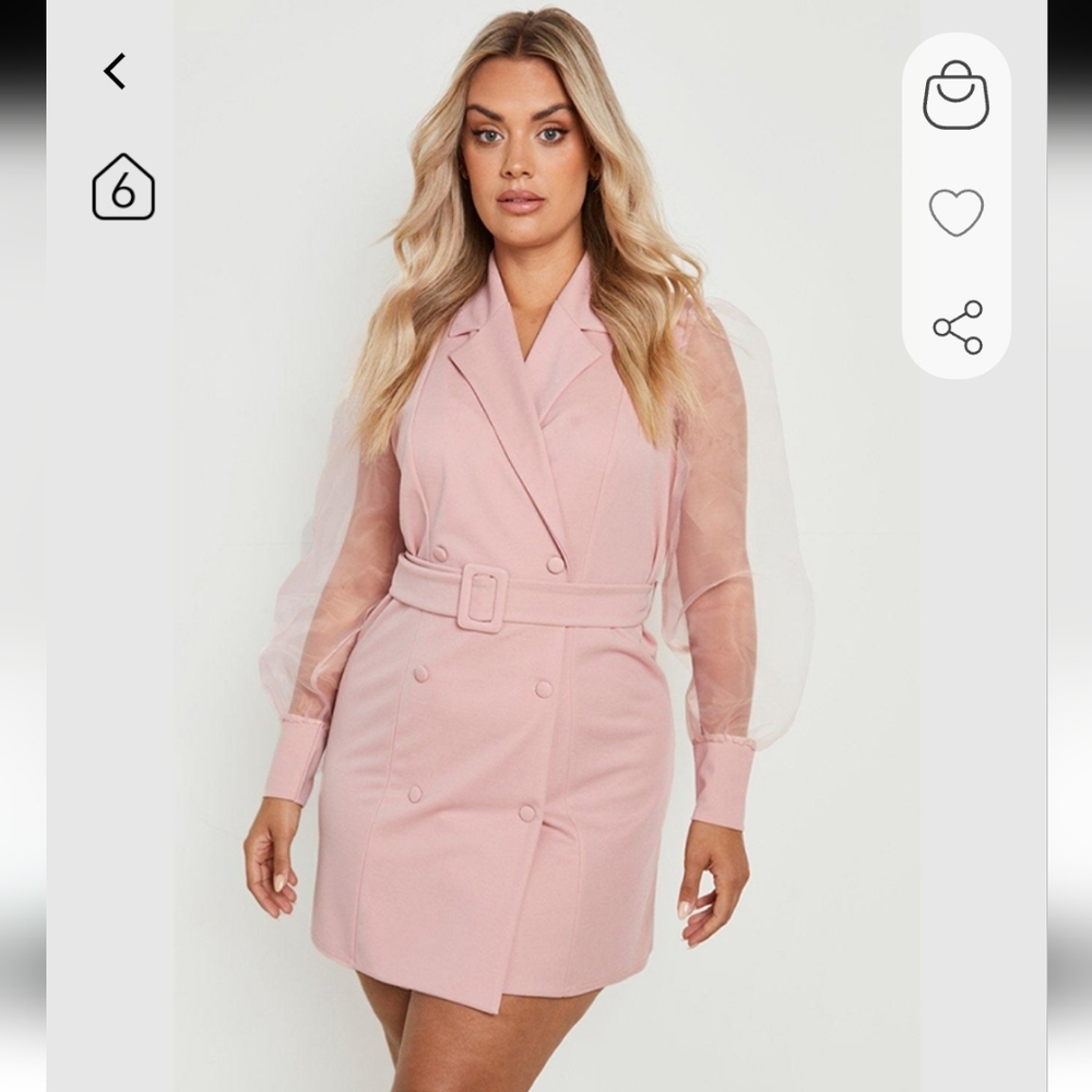 Elegant Pink Double-Breasted Organza Sleeves Blazer Mini Dress Sz Small